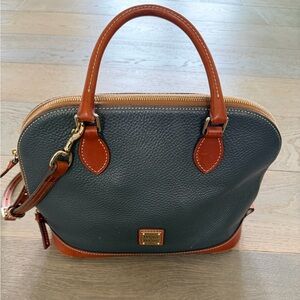 Dooney & Bourke Navy and Brown Leather Satchel